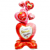 Купить Шар фольгированный, 3D фигура мишки "Сердечки" 66 x 154 см. оптом