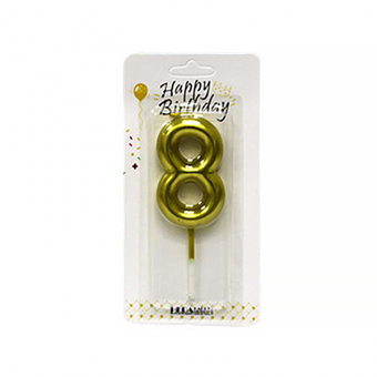 Купить Свеча-цифра в торт «8» золото,6 см оптом
