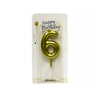 Купить Свеча-цифра в торт «6» золото,6 см оптом