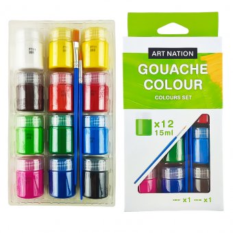 Купить Набор гуаши «Art Nation» 12цв./15мл.+ 2 кисти оптом