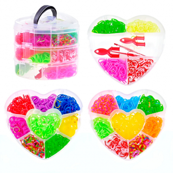 Купить Набор резиночек для плетения в трехъярусном боксе "Сердце" оптом