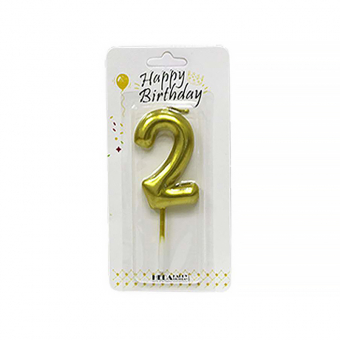 Купить Свеча-цифра в торт «2» золото,6 см оптом