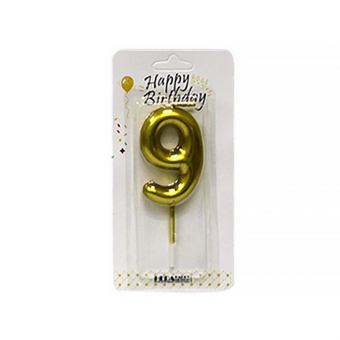 Купить Свеча-цифра в торт «9» золото,6 см оптом