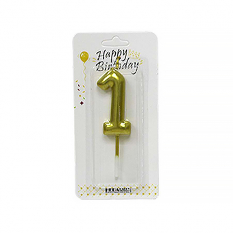 Купить Свеча-цифра в торт «1» золото,6 см оптом